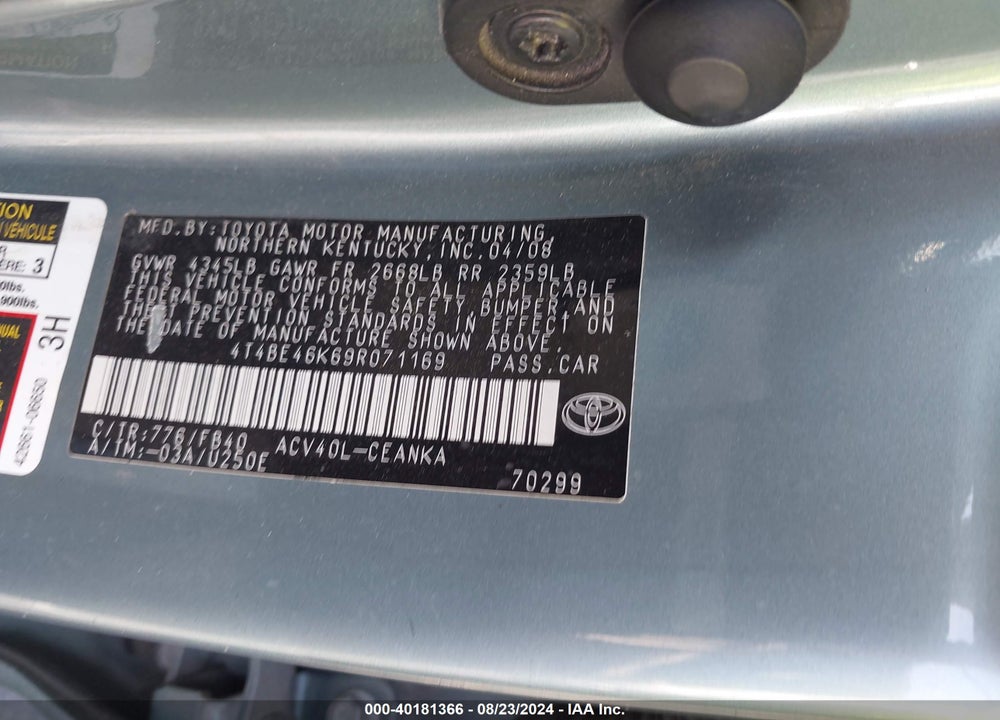 2009 TOYOTA CAMRY LE VIN: 4T4BE46K69R071169