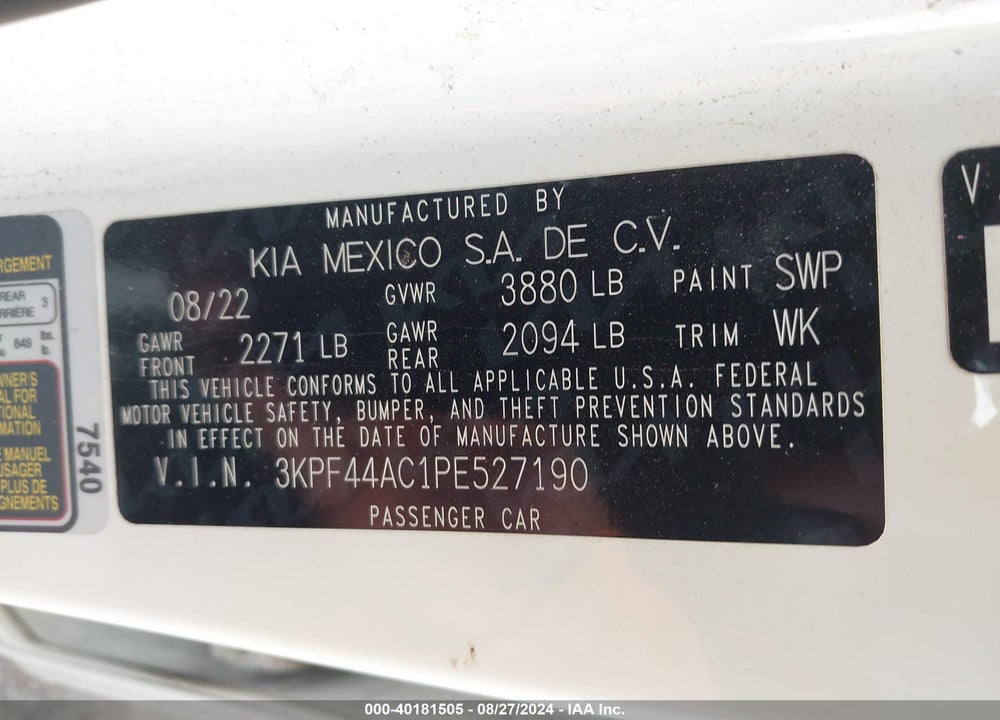 2023 KIA FORTE GT MANUAL VIN: 3KPF44AC1PE527190