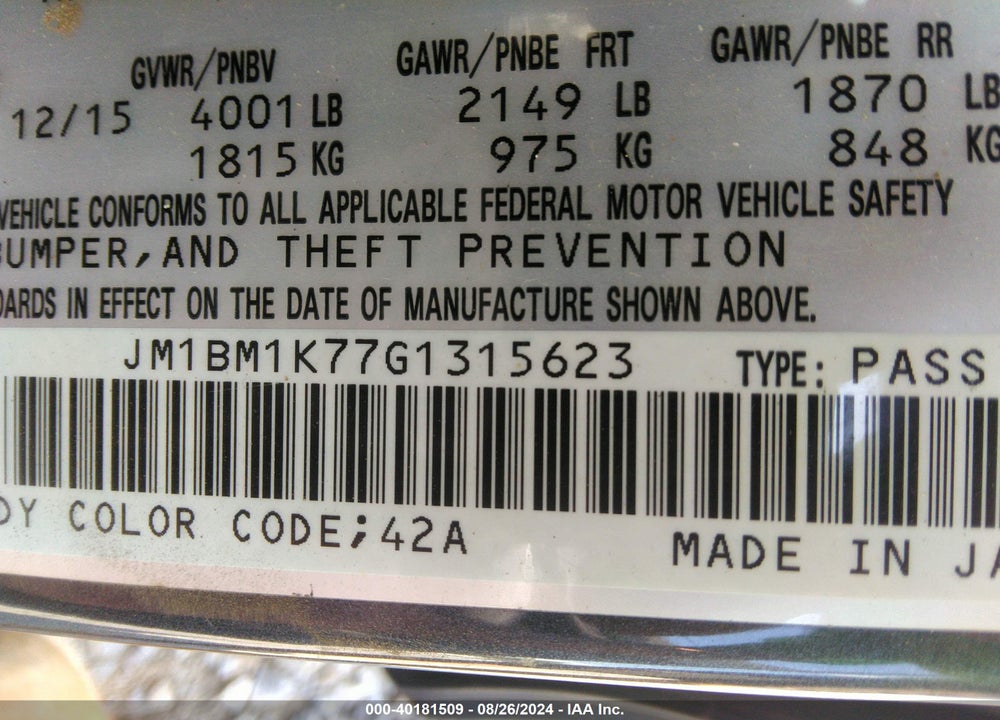 2016 MAZDA 3 I SPORT VIN: JM1BM1K77G1315623