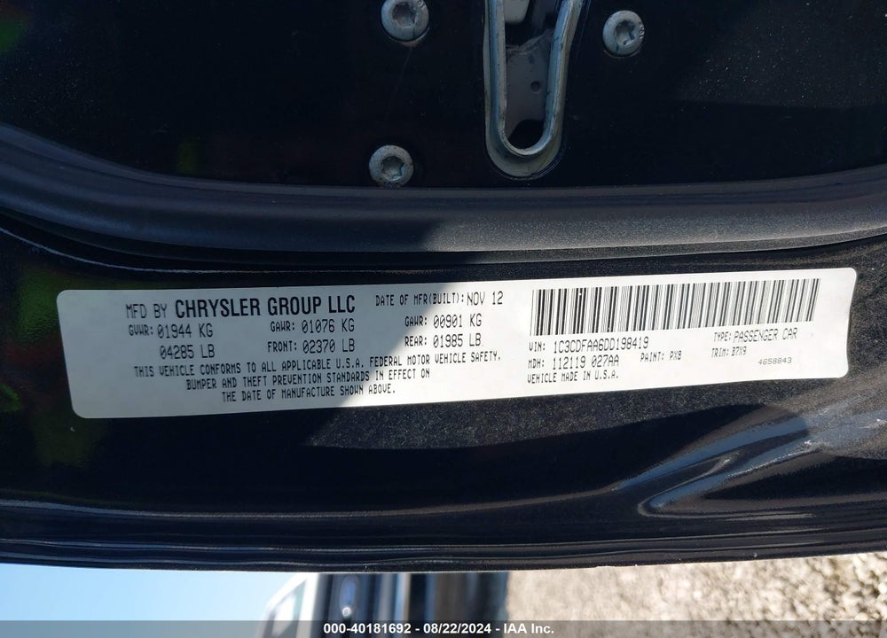 2013 DODGE DART SE VIN: 1C3CDFAA6DD198419