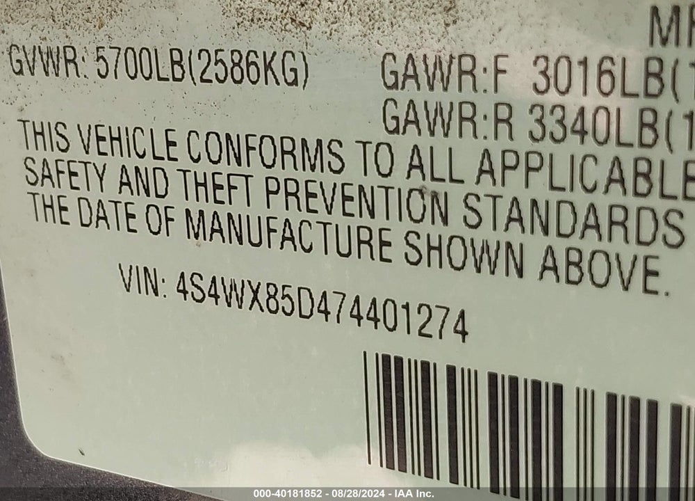 2007 SUBARU B9 TRIBECA LIMITED 7-PASSENGER VIN: 4S4WX85D474401274