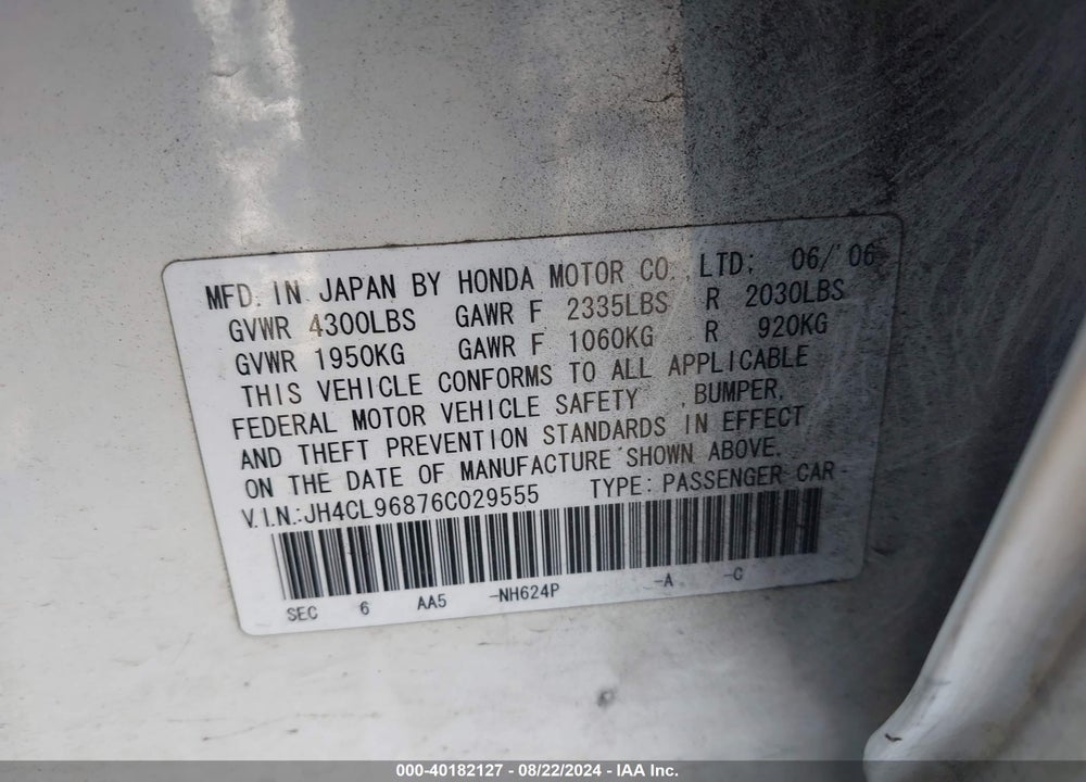 2006 ACURA TSX VIN: JH4CL96876C029555
