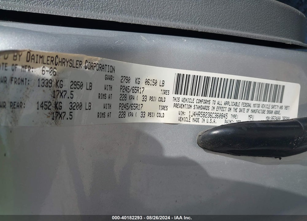 2006 JEEP GRAND CHEROKEE LIMITED VIN: 1J4HR58236C360845