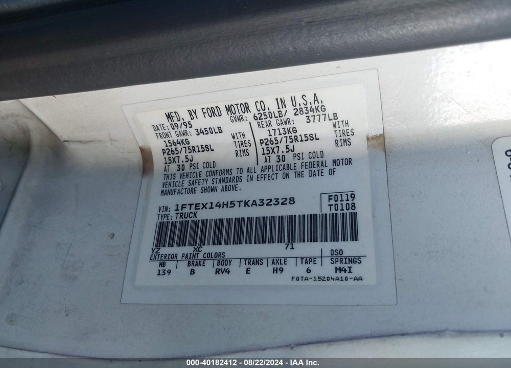 1996 FORD F150 VIN: 1FTEX14H5TKA32328