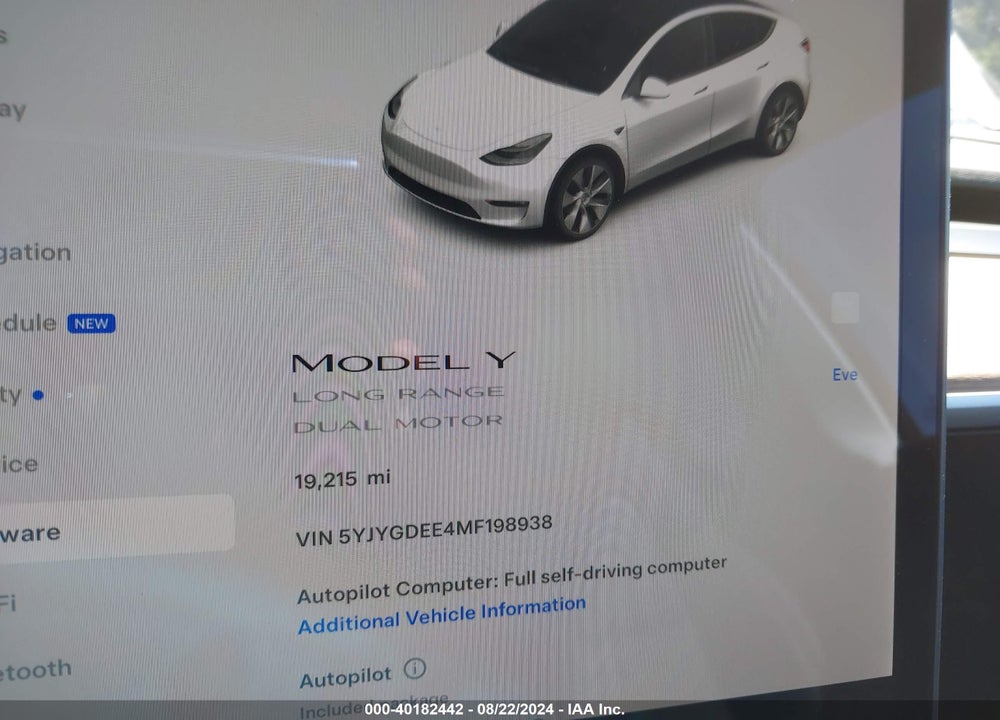 2021 TESLA MODEL Y LONG RANGE DUAL MOTOR ALL-WHEEL DRIVE VIN: 5YJYGDEE4MF198938