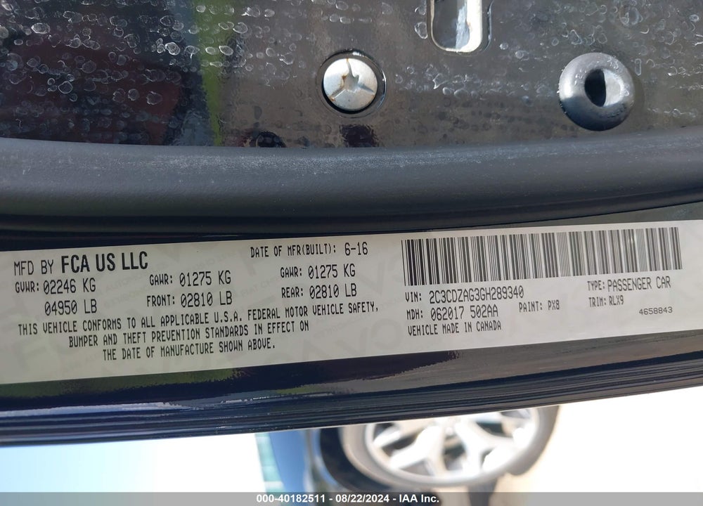 2016 DODGE CHALLENGER SXT PLUS VIN: 2C3CDZAG3GH289340