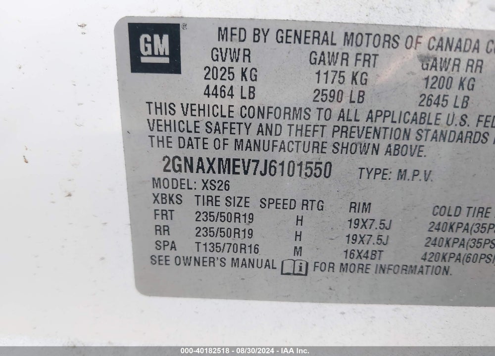 2018 CHEVROLET EQUINOX PREMIER VIN: 2GNAXMEV7J6101550