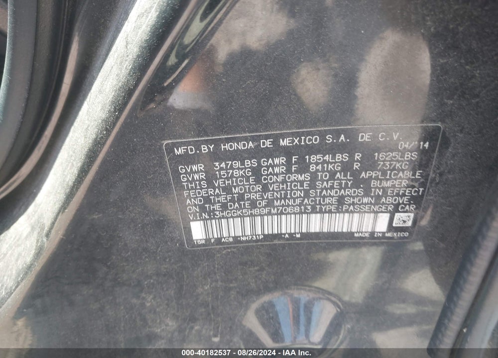 2015 HONDA FIT EX/EX-L VIN: 3HGGK5H89FM706813
