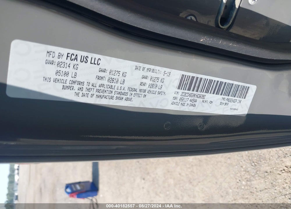 2019 DODGE CHARGER SXT RWD VIN: 2C3CDXBG0KH636392