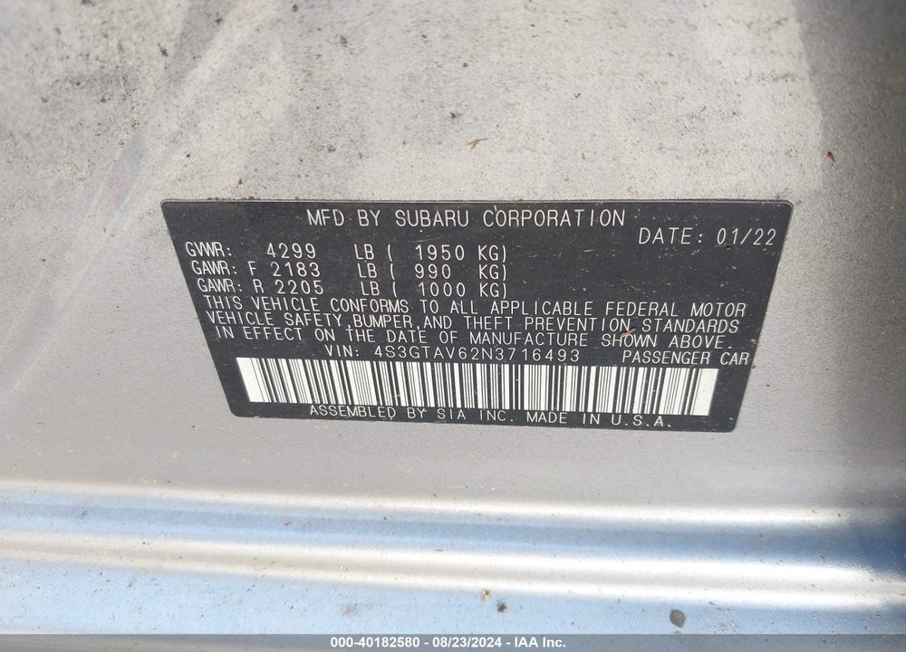 2022 SUBARU IMPREZA PREMIUM 5-DOOR VIN: 4S3GTAV62N3716493