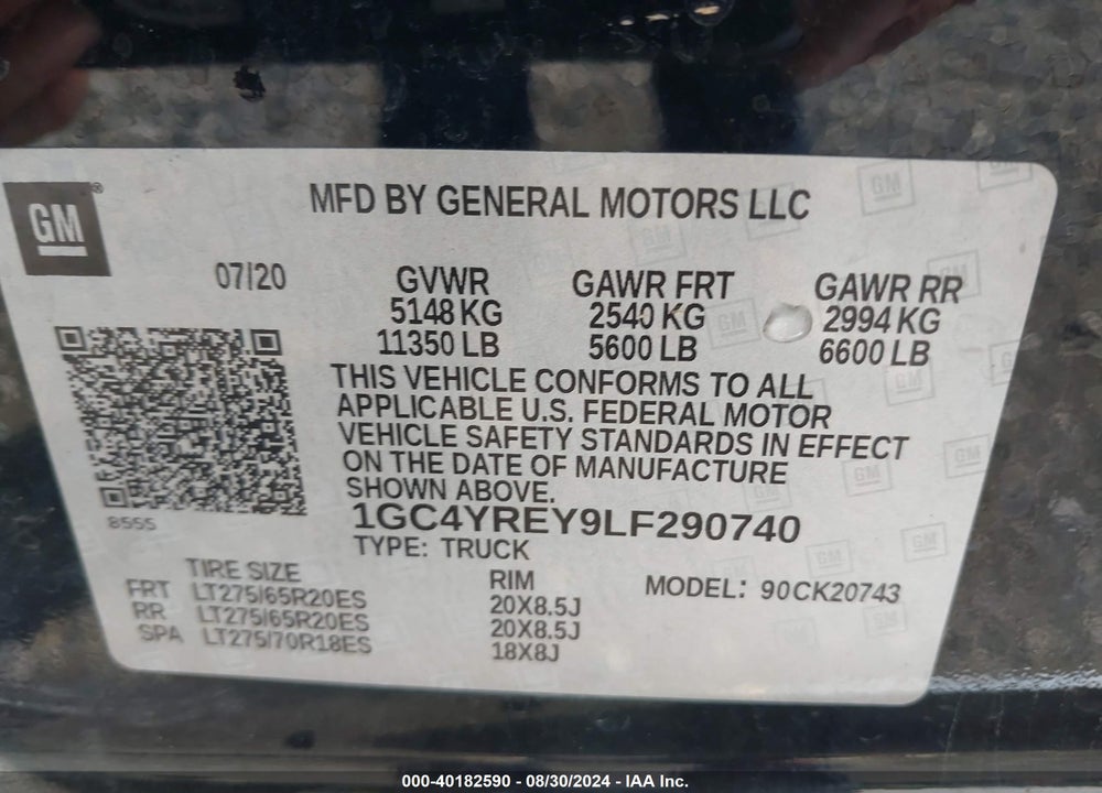 2020 CHEVROLET SILVERADO 2500HD 4WD STANDARD BED HIGH COUNTRY VIN: 1GC4YREY9LF290740