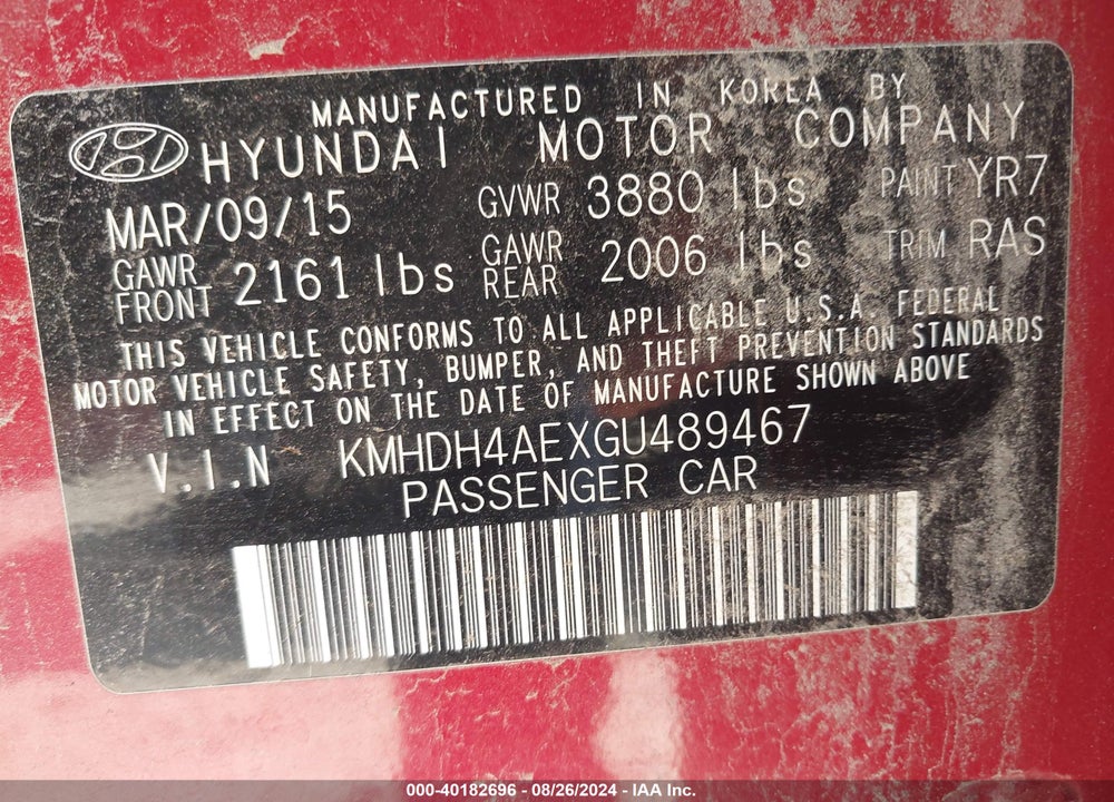 2016 HYUNDAI ELANTRA SE VIN: KMHDH4AEXGU489467
