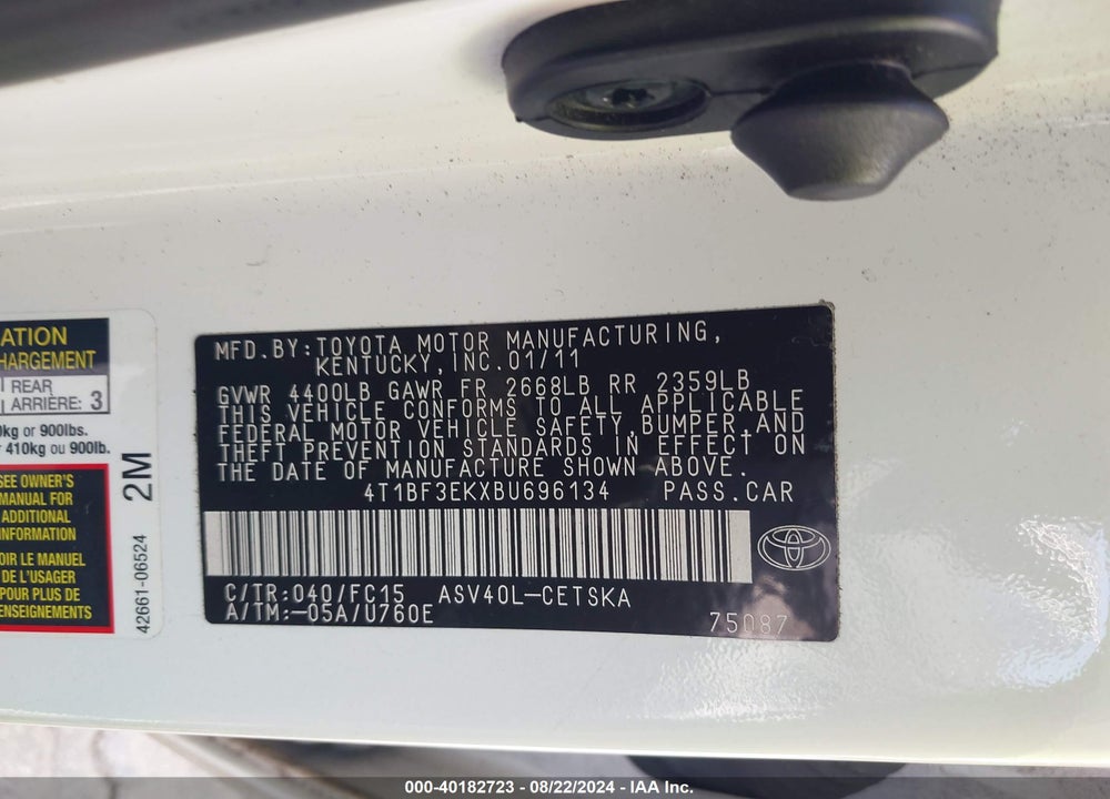 2011 TOYOTA CAMRY SE VIN: 4T1BF3EKXBU696134