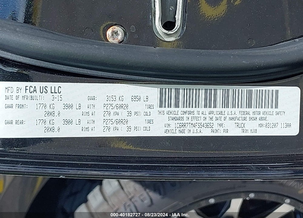 2015 RAM 1500 BIG HORN VIN: 1C6RR7TM4FS543652