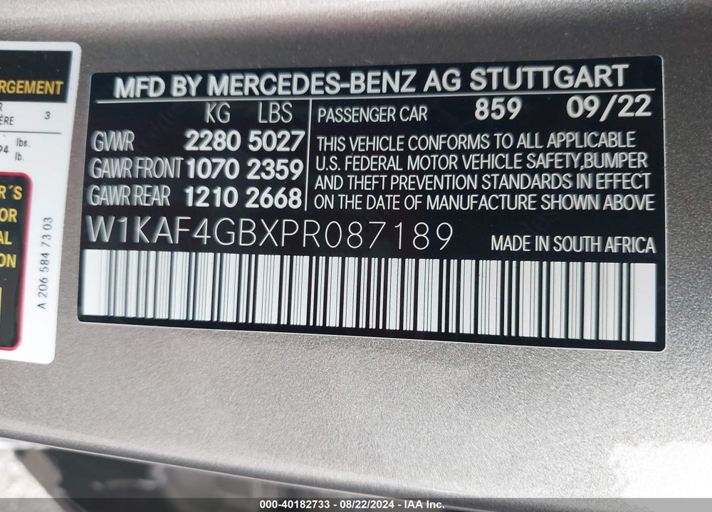 2023 MERCEDES-BENZ C 300 SEDAN VIN: W1KAF4GBXPR087189