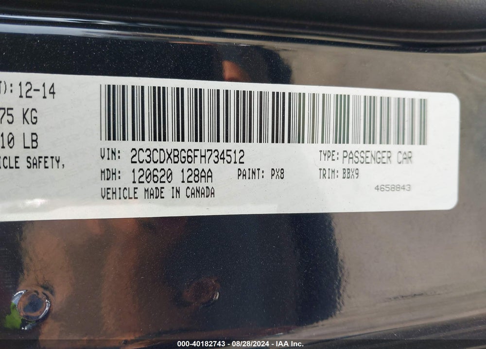 2015 DODGE CHARGER VIN: 2C3CDXBG6FH734512