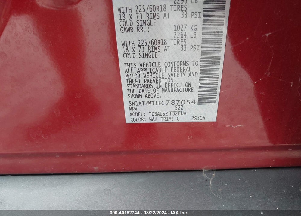 2015 NISSAN ROGUE SL VIN: 5N1AT2MT1FC787054