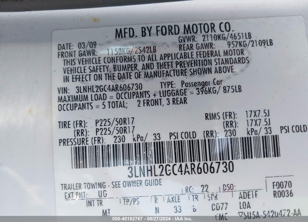 2010 LINCOLN MKZ VIN: 3LNHL2GC4AR606730