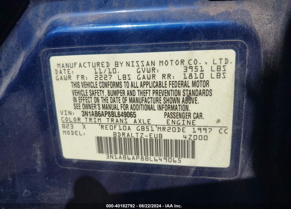 2011 NISSAN SENTRA 2.0S VIN: 3N1AB6AP8BL649065