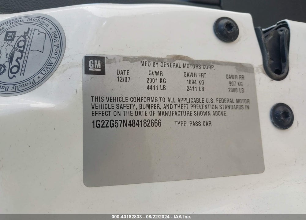 2008 PONTIAC G6 VIN: 1G2ZG57N484182666