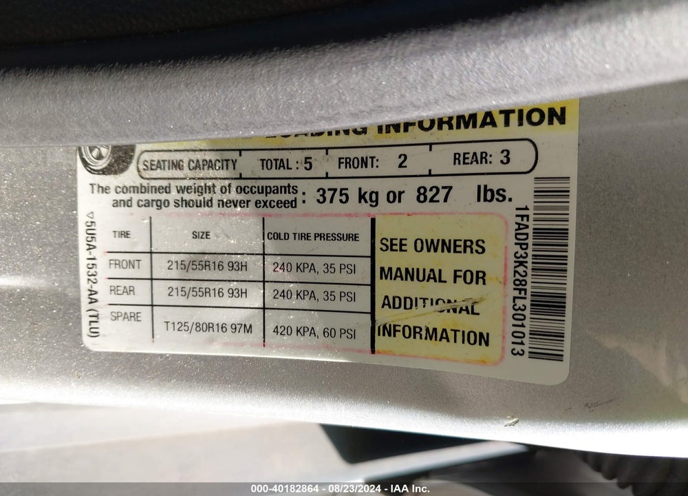 2015 FORD FOCUS SE VIN: 1FADP3K28FL301013