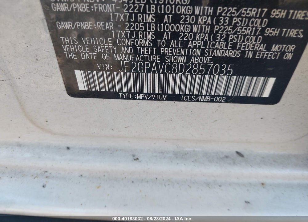 2013 SUBARU XV CROSSTREK 2.0I PREMIUM VIN: JF2GPAVC8D2857035