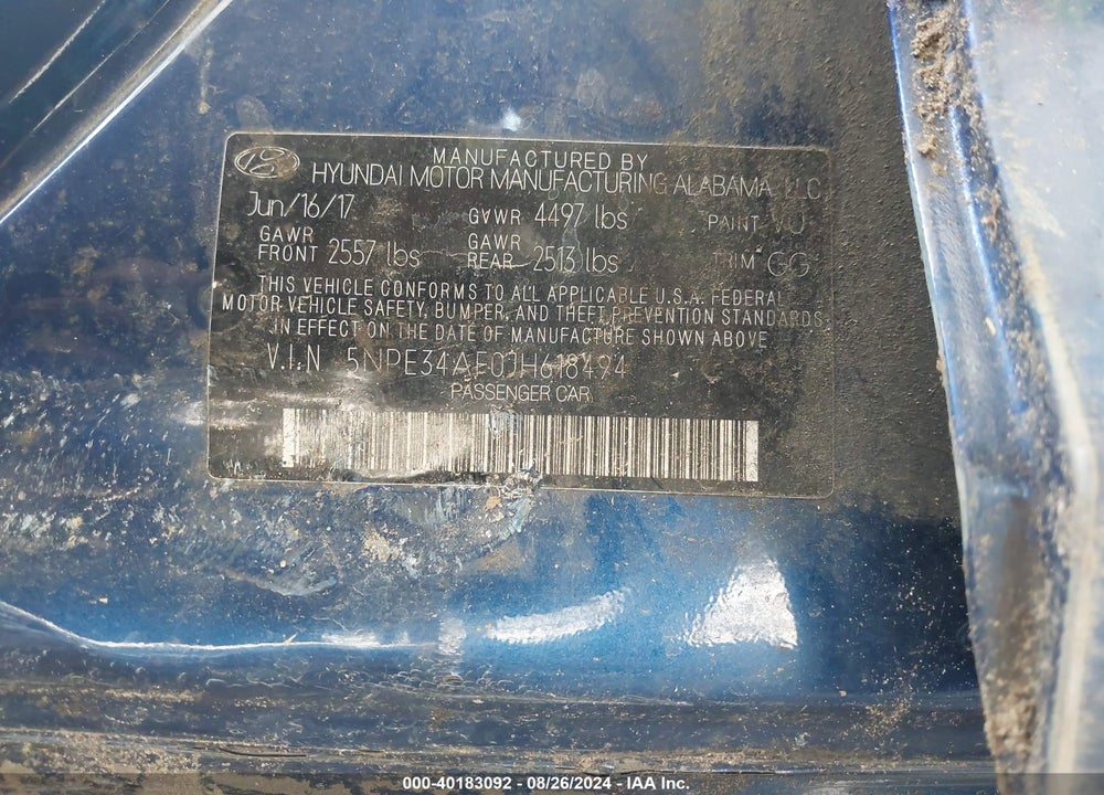 2018 HYUNDAI SONATA SEL VIN: 5NPE34AF0JH618494