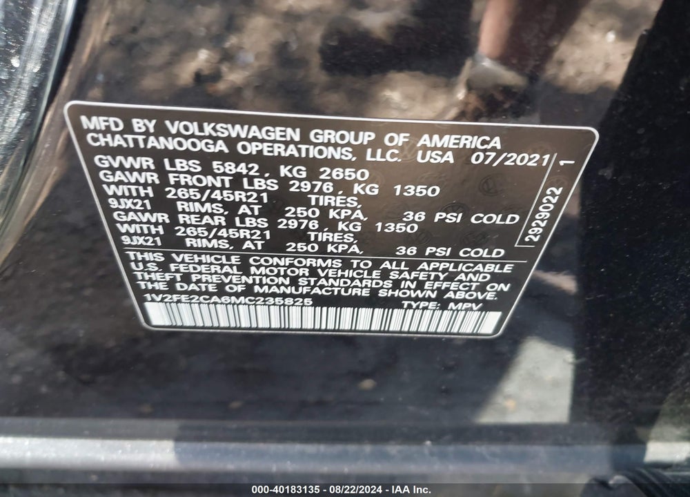 2021 VOLKSWAGEN ATLAS CROSS SPORT 3.6L V6 SEL PREMIUM R-LINE VIN: 1V2FE2CA6MC235825