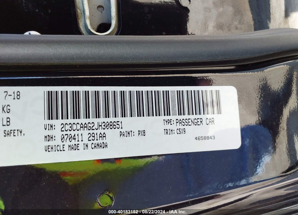 2018 CHRYSLER 300 TOURING VIN: 2C3CCAAG2JH308651