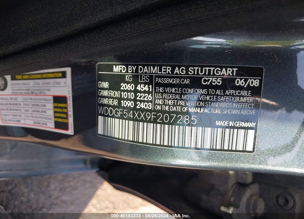 2009 MERCEDES-BENZ C 300 LUXURY/SPORT VIN: WDDGF54XX9F207285