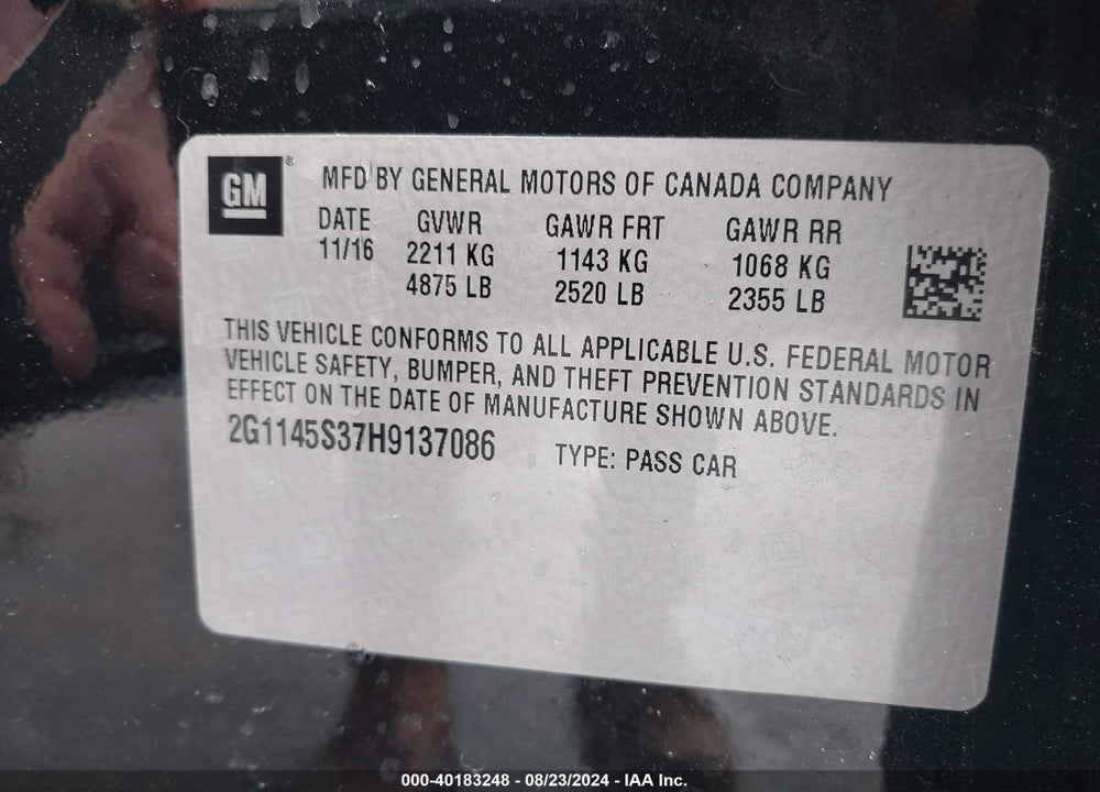 2017 CHEVROLET IMPALA 2LZ VIN: 2G1145S37H9137086