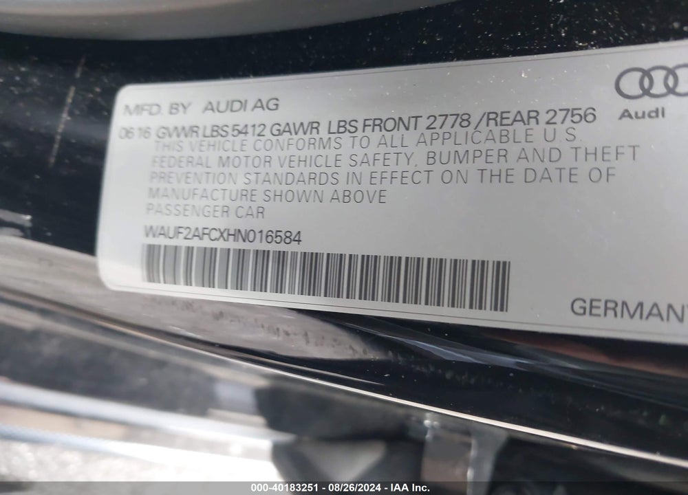 2017 AUDI A6 3.0T PREMIUM PLUS VIN: WAUF2AFCXHN016584