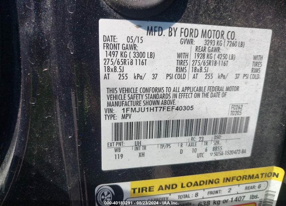 2015 FORD EXPEDITION XLT VIN: 1FMJU1HT7FEF40305