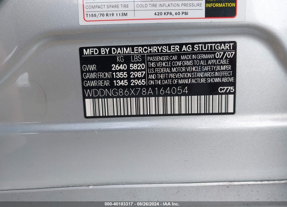 2008 MERCEDES-BENZ S 550 4MATIC VIN: WDDNG86X78A164054