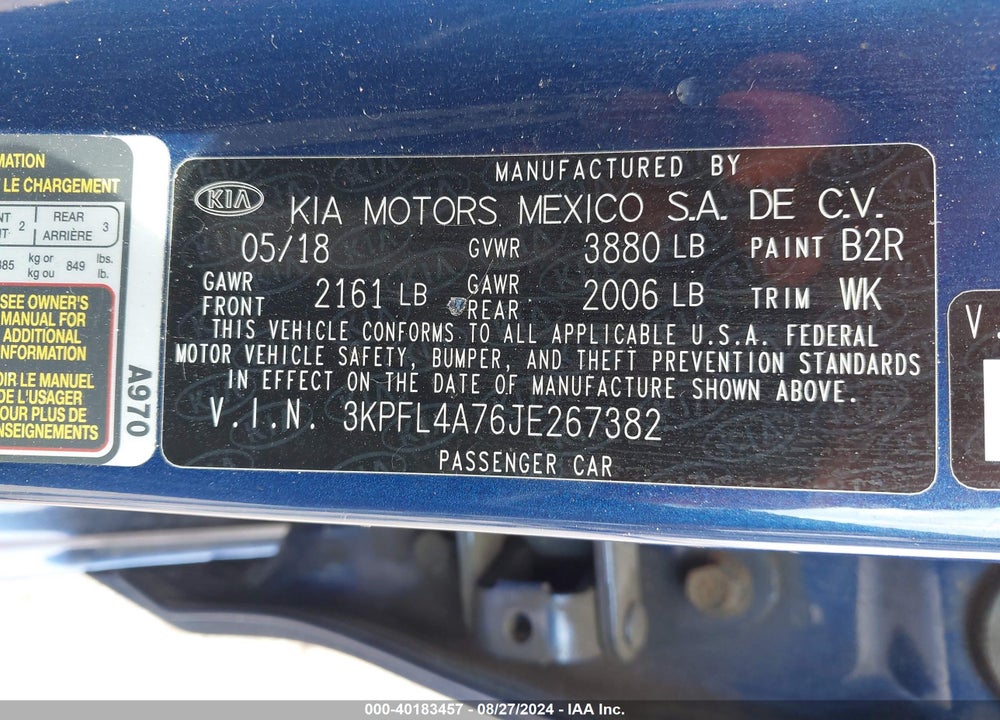 2018 KIA FORTE VIN: 3KPFL4A76JE267382