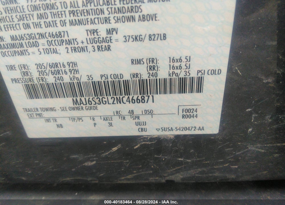 2022 FORD ECOSPORT SE VIN: MAJ6S3GL2NC466871