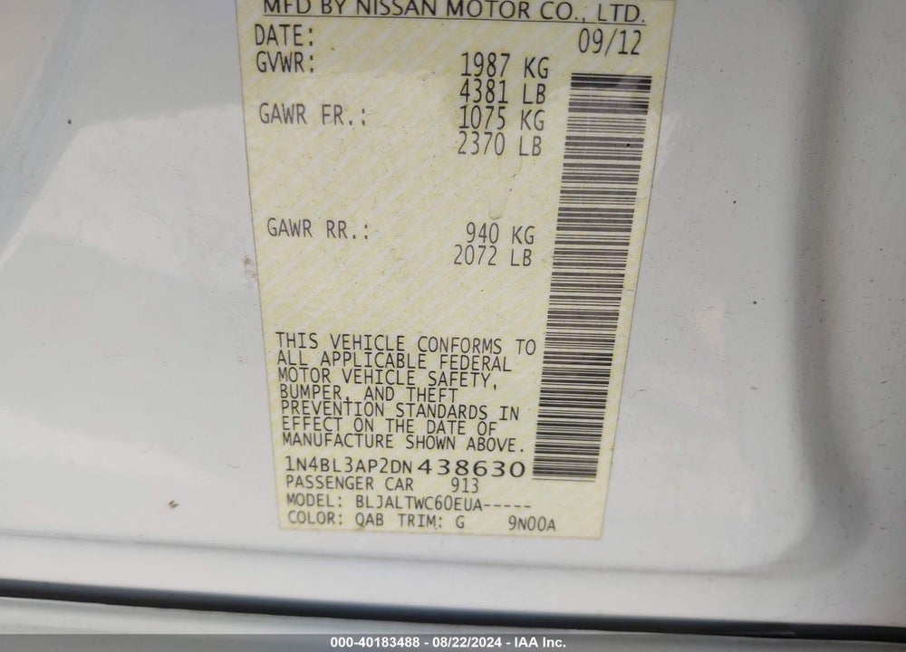 2013 NISSAN ALTIMA 3.5 SV VIN: 1N4BL3AP2DN438630