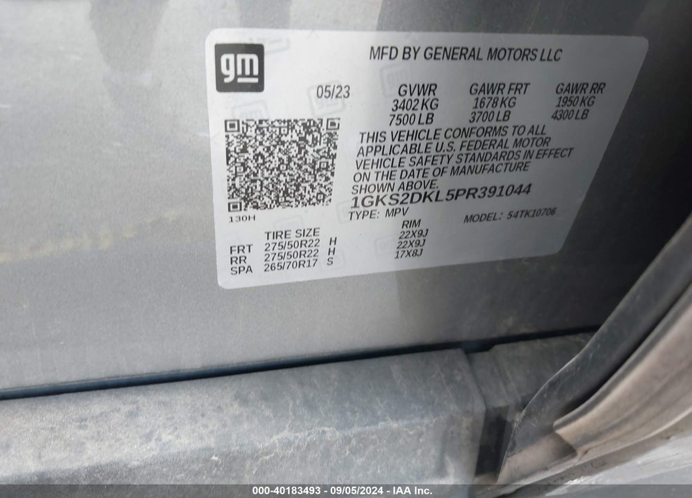 2023 GMC YUKON 4WD DENALI VIN: 1GKS2DKL5PR391044