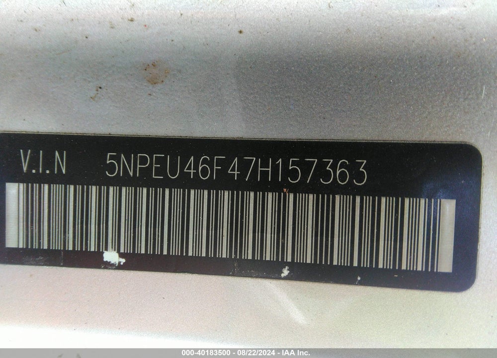 2007 HYUNDAI SONATA LIMITED/SE V6 VIN: 5NPEU46F47H157363