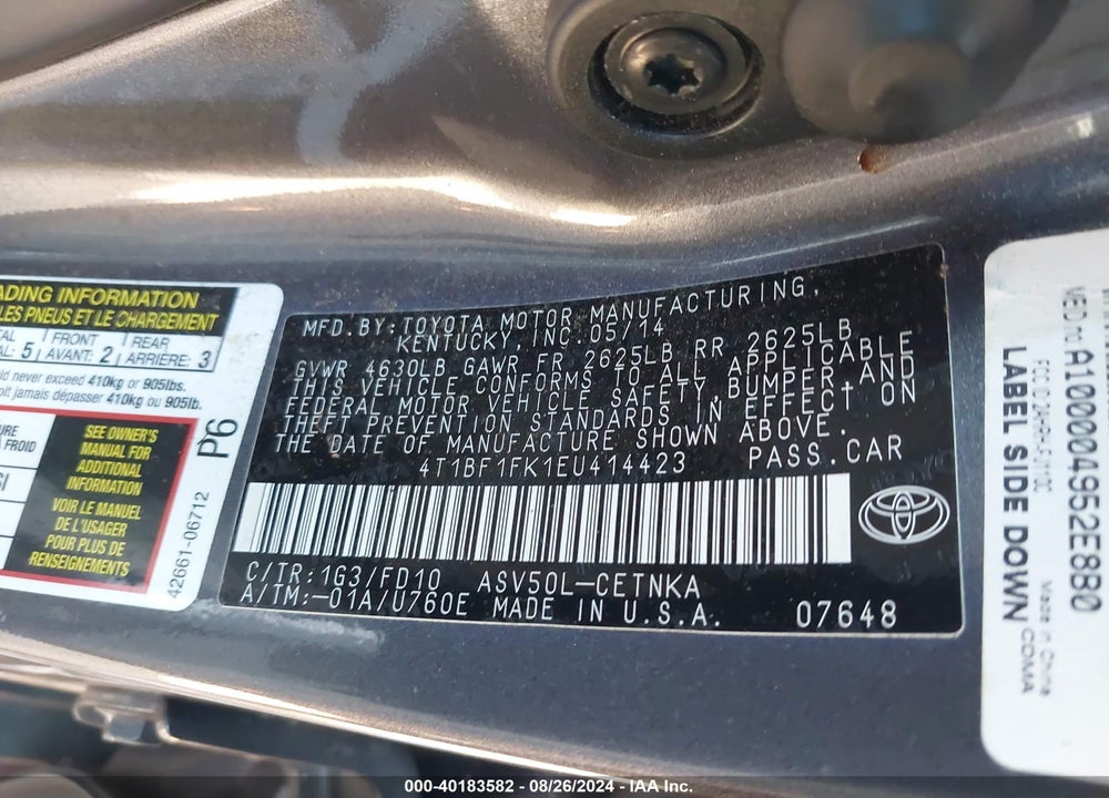 2014 TOYOTA CAMRY LE VIN: 4T1BF1FK1EU414423