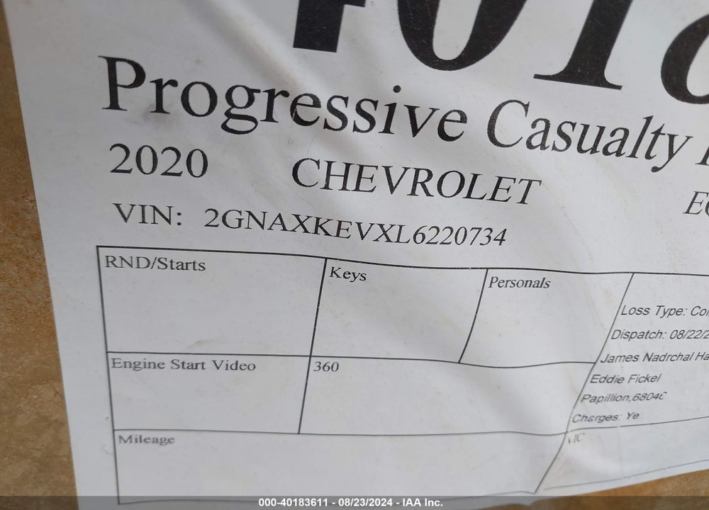 2020 CHEVROLET EQUINOX FWD LT 1.5L TURBO VIN: 2GNAXKEVXL6220734