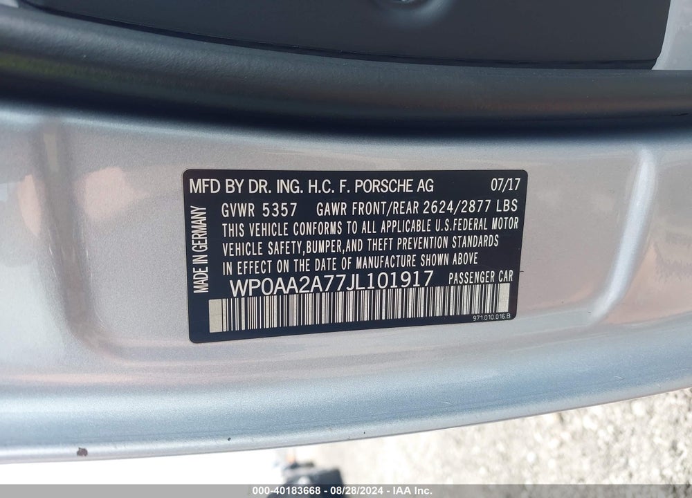2018 PORSCHE PANAMERA 4 VIN: WP0AA2A77JL101917
