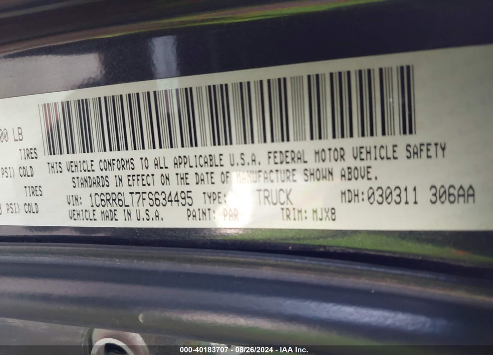 2015 LONE STAR RAM 1500 VIN: 1C6RR6LT7FS634495