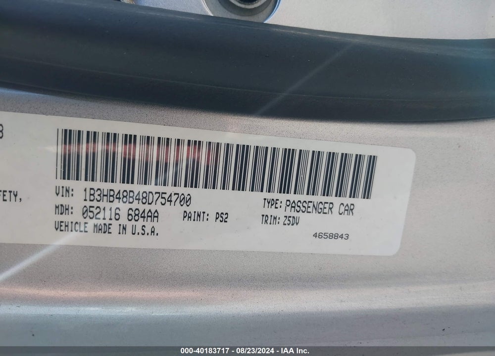 2008 DODGE CALIBER VIN: 1B3HB48B48D754700