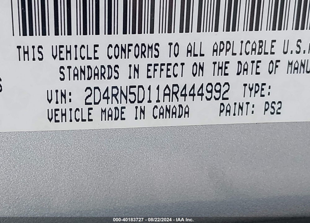 2010 DODGE GRAND CARAVAN SXT VIN: 2D4RN5D11AR444992