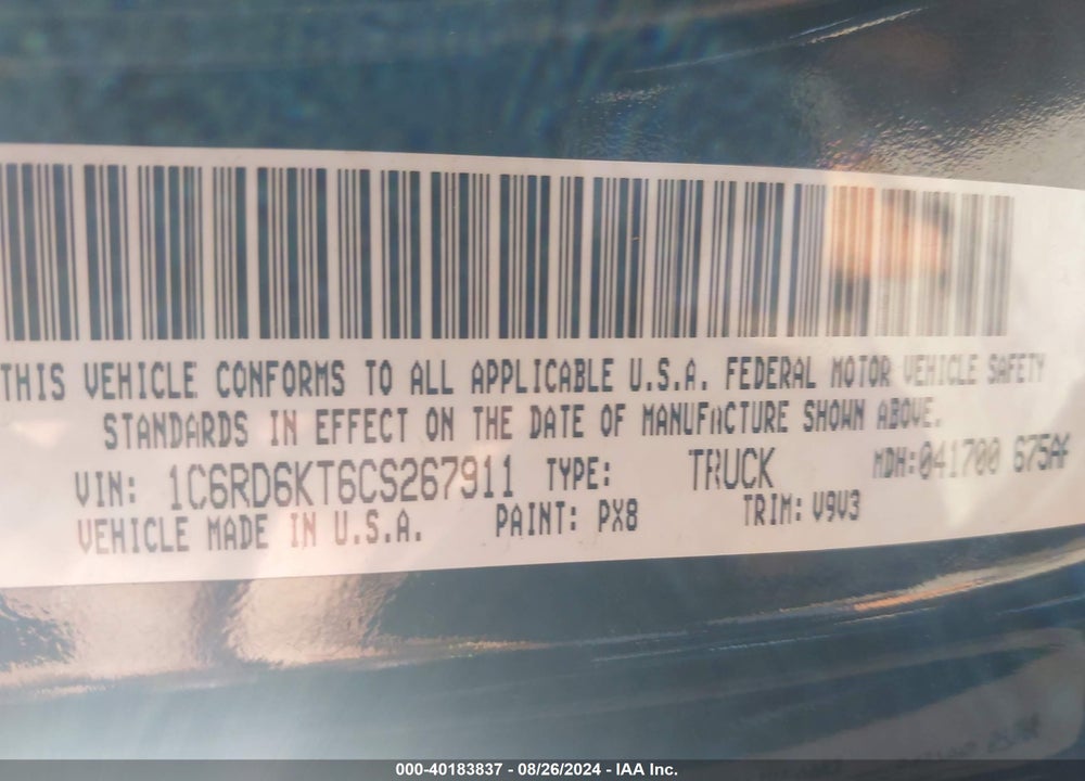 2012 RAM 1500 ST VIN: 1C6RD6KT6CS267911