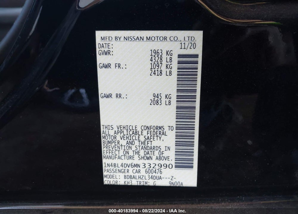 2021 NISSAN ALTIMA SV FWD VIN: 1N4BL4DV6MN332990