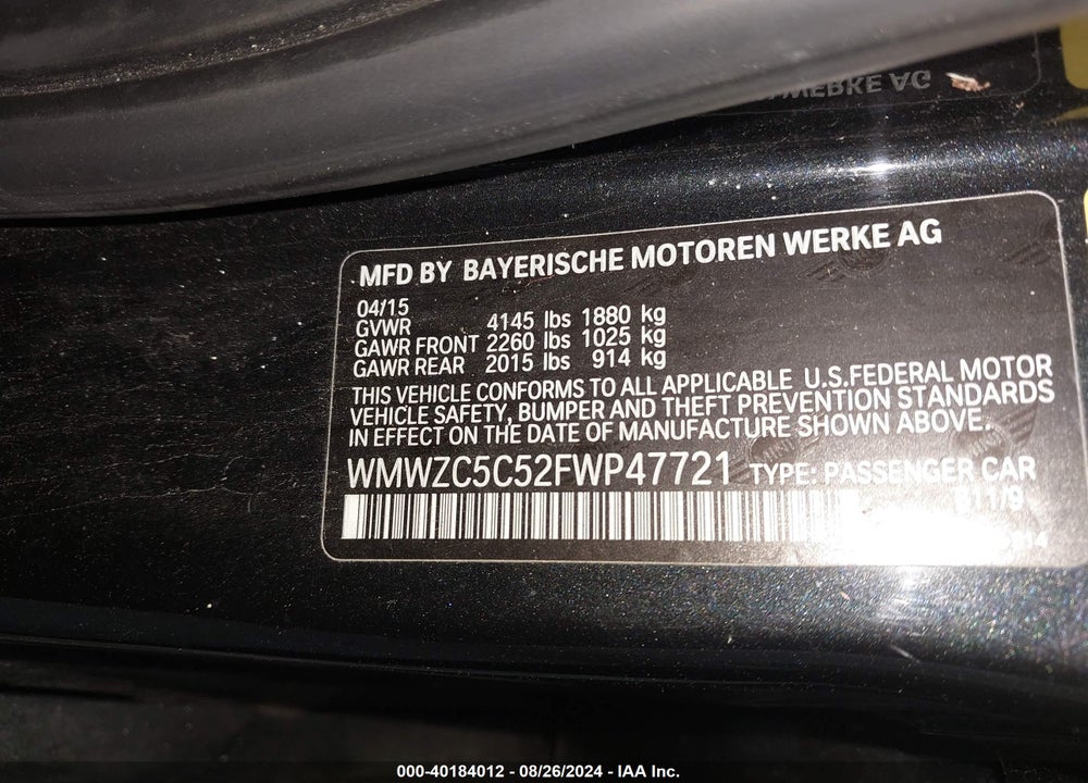 2015 MINI COUNTRYMAN COOPER S VIN: WMWZC5C52FWP47721