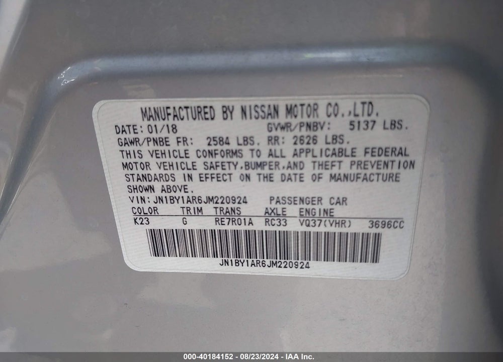 2018 INFINITI Q70 3.7X LUXE VIN: JN1BY1AR6JM220924
