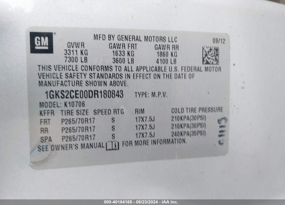 2013 GMC YUKON SLT VIN: 1GKS2CE00DR180843